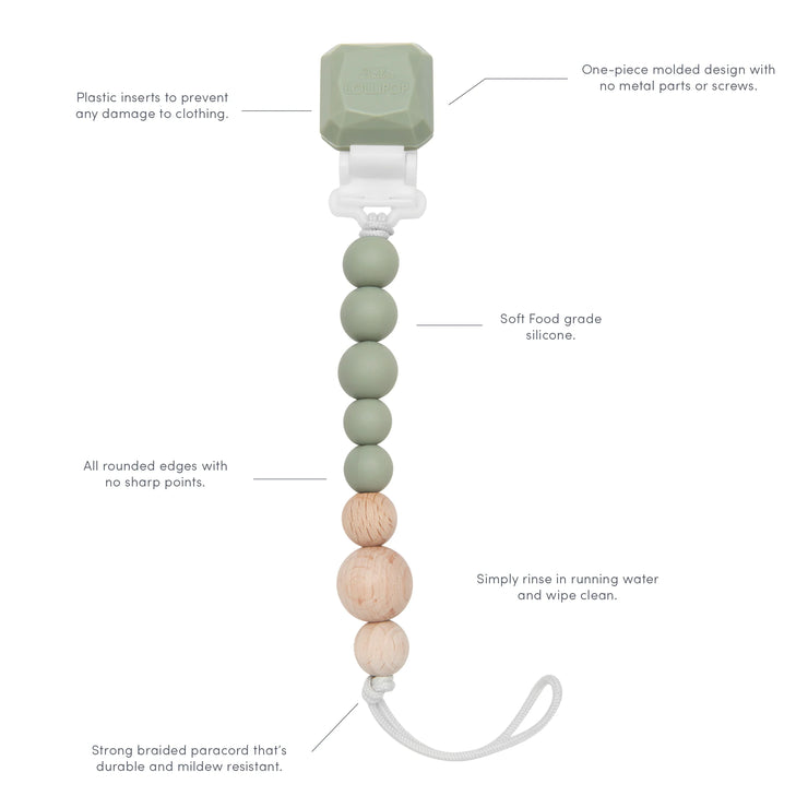 Color Pop Silicone & Wood Pacifier Clip